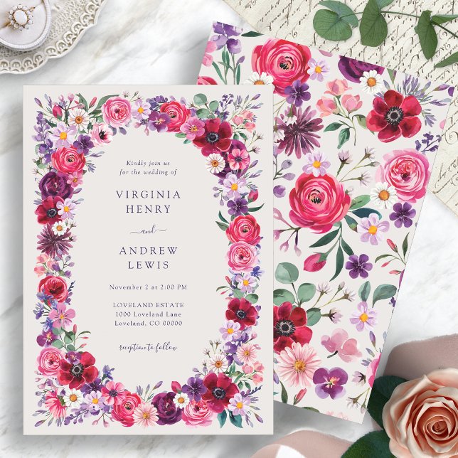 Convite Jewel Tone Floral Wedding (Jewel Tone Floral Watercolor Wedding Invitation by Painted Paperie
)