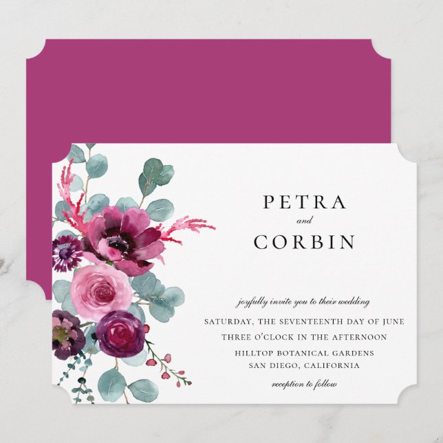 Convite Jewel Tone Garden Floral Casamento (Frente/Verso)