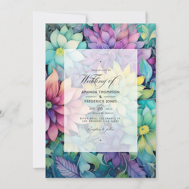 Convite Jewel-tones e Green Floral Wedding (Frente)