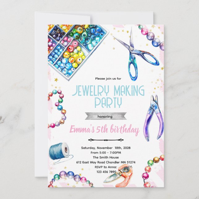 Convite Jewelry Making Party Birthday Invitation (Frente)
