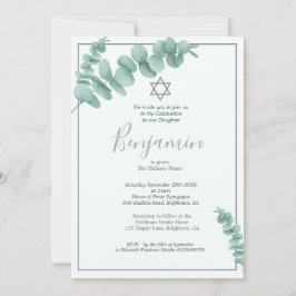 Convite Jewish Baby Boy Naming Eucalyptus Hebrew Greenery