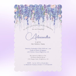 Convite Jewish Girl Baby Naming Floral Lavanda Elegante