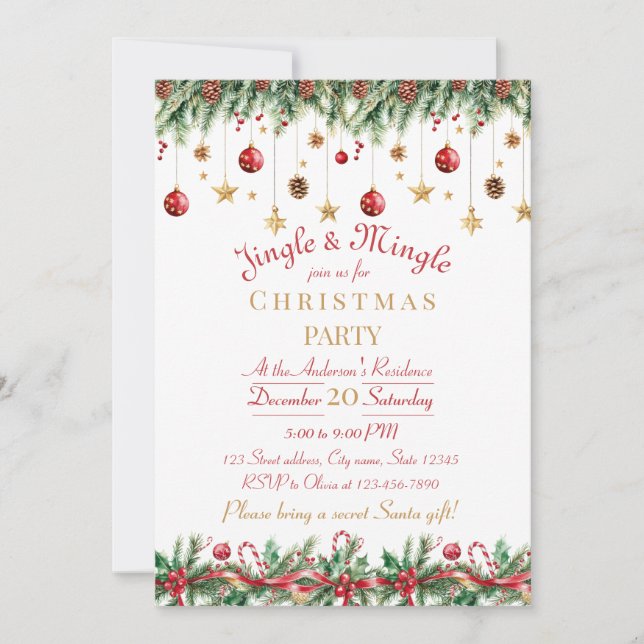 Convite Jingle and Mingle Christmas Party Invitation (Frente)