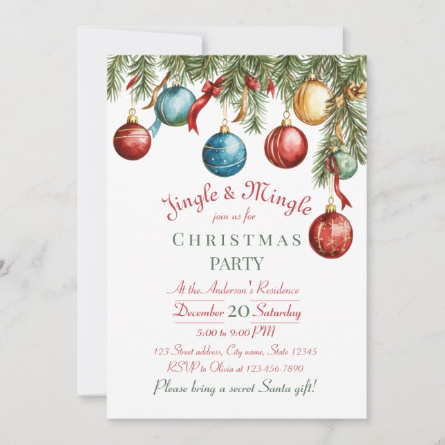 Convite Jingle and Mingle Christmas Party Invitation (Frente)