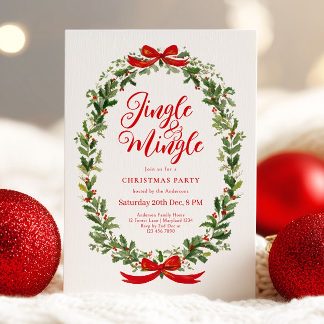 Convite Jingle And Mingle Wreath Christmas Party (Criador carregado)