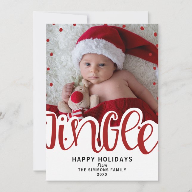 Convite Jingle Bells Red Type Holiday Photo (Frente)