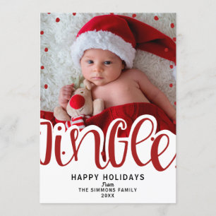 Convite Jingle Bells Red Type Holiday Photo
