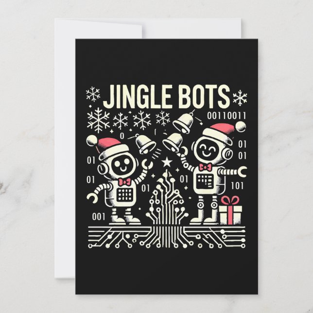 Convite Jingle Bots Festivos Holiday Robots com Santa Hats (Frente)