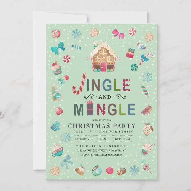 Convite Jingle e Mingle Christmas Gingerbird Party (Frente)