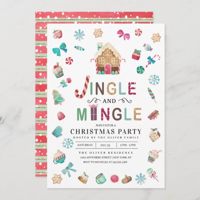 Convite Jingle e Mingle Christmas Gingerbread Party (Frente/Verso)