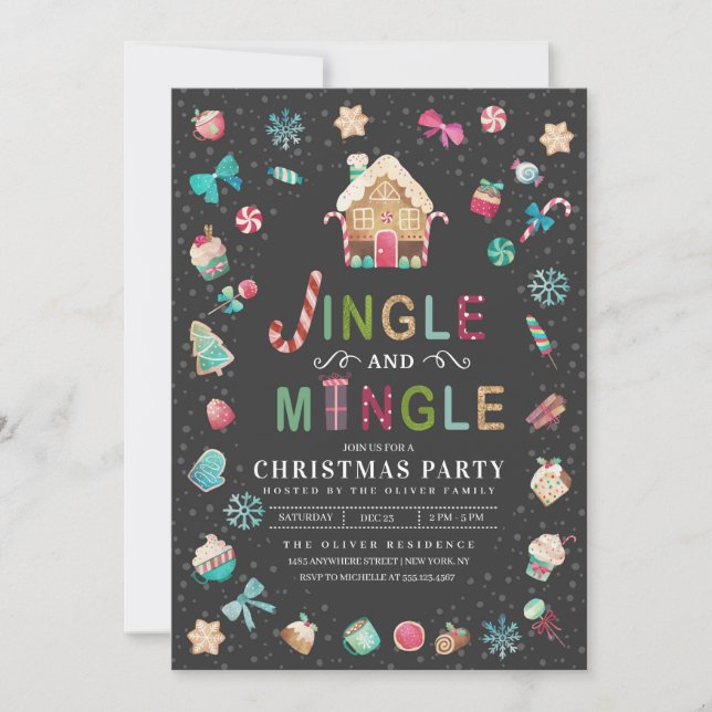 Convite Jingle e Mingle Christmas Gingerbread Party (Frente)