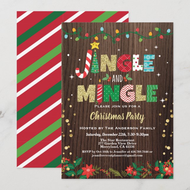 Convite Jingle e Mingle Christmas Party russa gold (Frente/Verso)