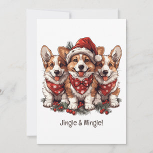 Convite Jingle E Mingle Christmas Welsh Corgi Puppies
