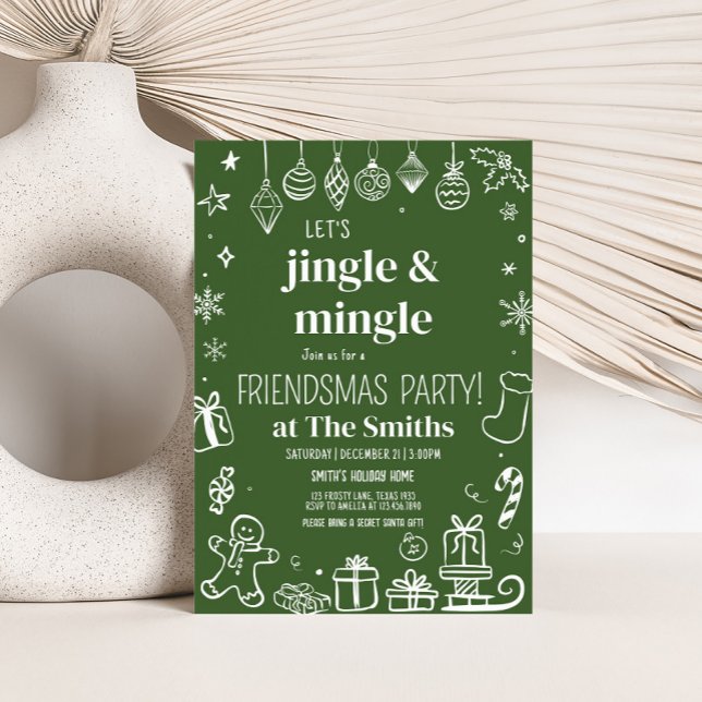 Convite Jingle e Mingle, Festa de Natal Desenhada (Hand Drawn Jingle and Mingle Christmas Party Invitation)