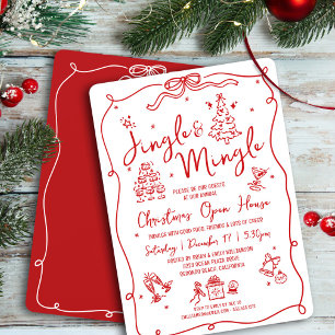 Convite Jingle e Mingle Natal Desenhos à Mão em Vermelho
