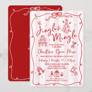 Convite Jingle e Mingle Rabiscos Desenhados à Mão Vermelho