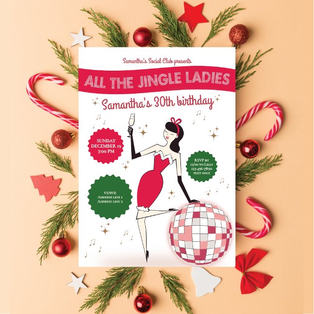 Convite Jingle Ladies Night Out Disco Ball Retro Holiday (Jingle Ladies Night Out Disco Ball Holiday Invitation Funny Bridal Shower Bachelorette Birthday Bday)