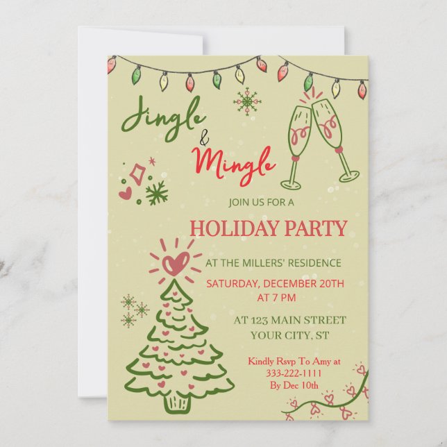 Convite Jingle & Mingle Christmas  Holiday Party  (Frente)