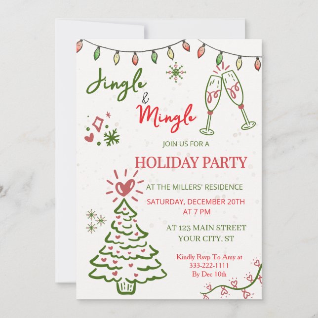 Convite Jingle & Mingle Christmas  Holiday Party  (Frente)