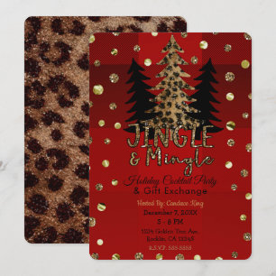 Convite Jingle & Mingle Dourado Glamour Leopardo Festa de