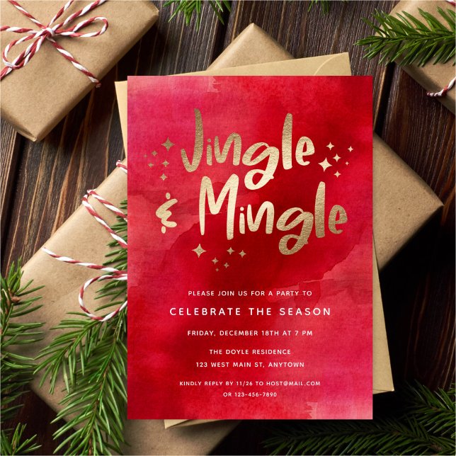 Convite Jingle & Mingle Faux Gold Foil Red | Férias (Criador carregado)