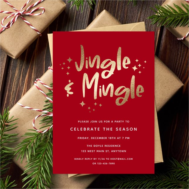 Convite Jingle & Mingle Faux Gold Foil Red | Férias (Criador carregado)