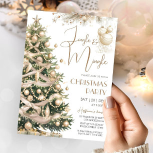 Convite Jingle & Mingle Moderno Natal Dourado Elegante