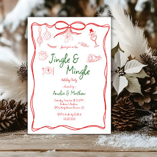 Convite Jingle Mingle Natal Vermelho Rabiscos Desenhos