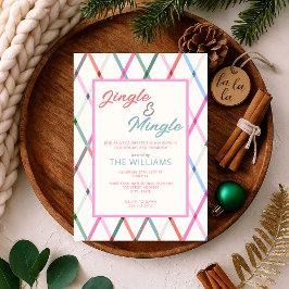 Convite Jingle Mingle Pastel Checkered Patterno Natal