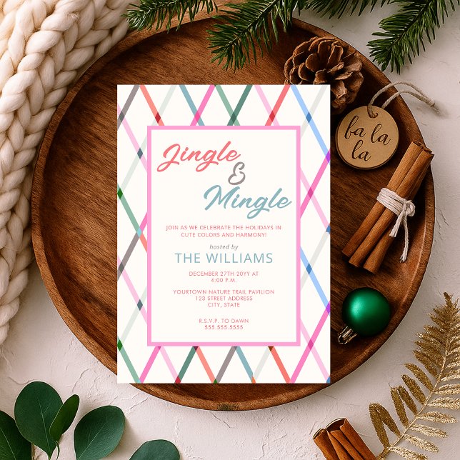 Convite Jingle Mingle Pastel Checkered Patterno Natal (Criador carregado)
