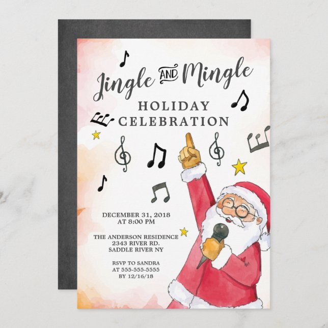 Convite Jingle Mingle Singing Papais noeis Feriado (Frente/Verso)