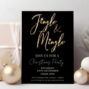 Convite Jingle & Mingle Sparkle Script Natal Preto