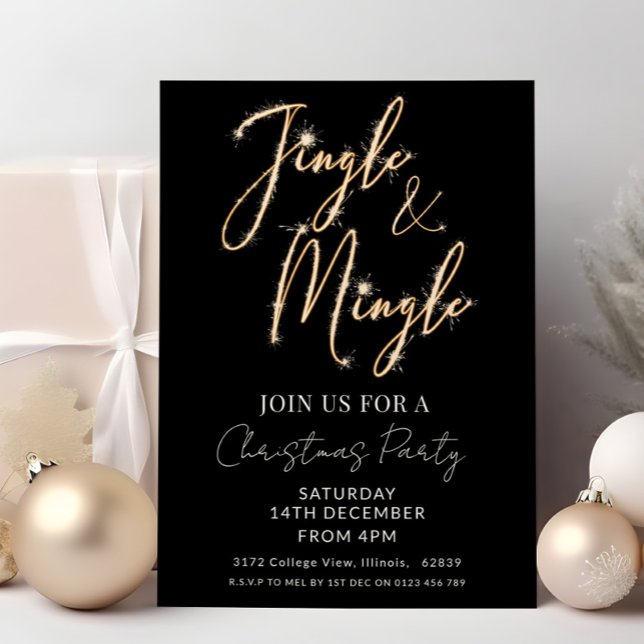 Convite Jingle & Mingle Sparkle Script Natal Preto (Criador carregado)