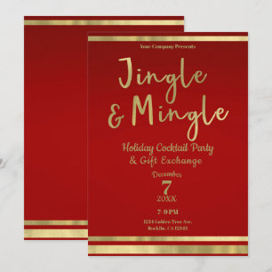 Convite Jingle & Mingle Vermelho Dourado Festa de Natal Co