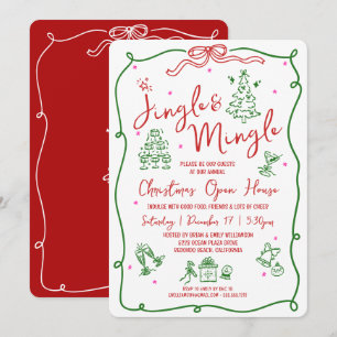 Convite Jingle Mingle Vermelho Verde Desenhos à Mão Rabisc