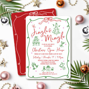 Convite Jingle Mingle Vermelho Verde Desenhos de Mão Natal