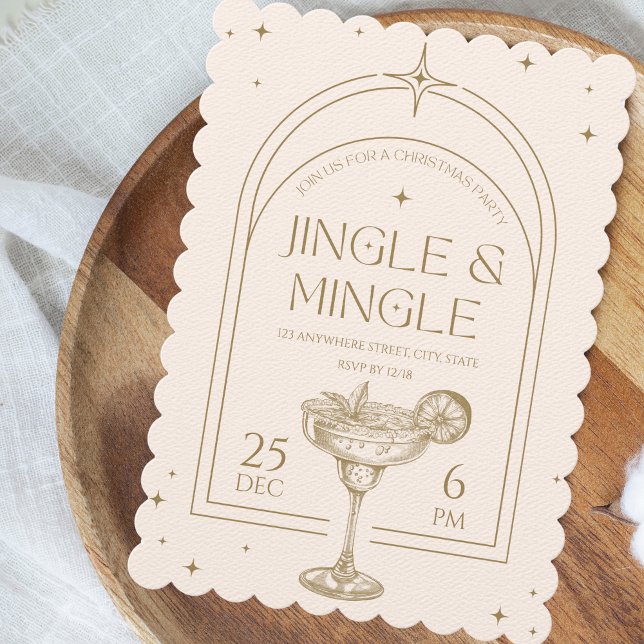Convite Jingle & Mingle Vintage Cocktail (Retro Vintage Christmas Cocktail Party Invitation)