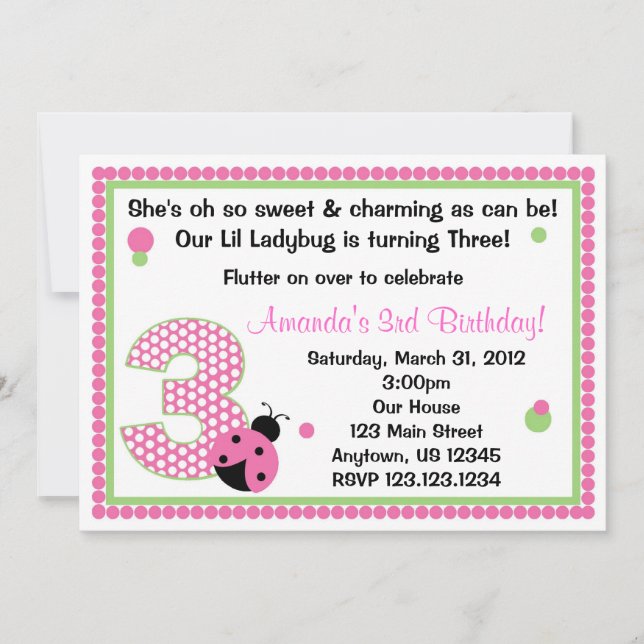 Convite Joaninha doce três (Frente)