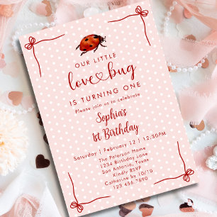 Convite Joaninha Excêntrica Amor Menina Bug 1º Aniversário