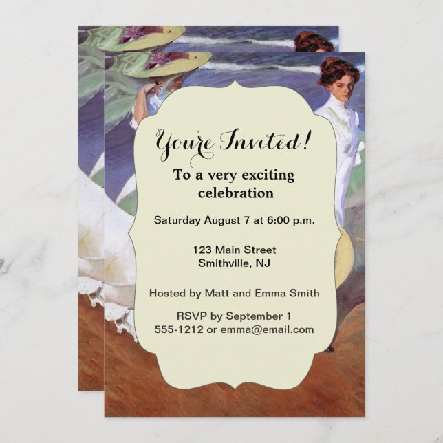 Convite Joaquin Sorolla Women Walking Beach (Frente/Verso)