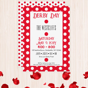 Convite Jockey Bolinhas de Seda Vermelhas e Brancas Derby