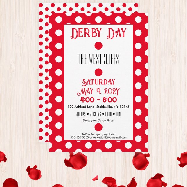 Convite Jockey Bolinhas de Seda Vermelhas e Brancas Derby (Red and White Polka Dots Jockey Silks Derby Horse Racing Party Invitation)