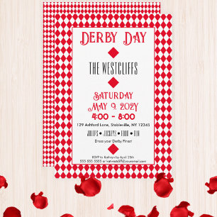 Convite Jockey Seda Diamantes Vermelho e Branco Derby