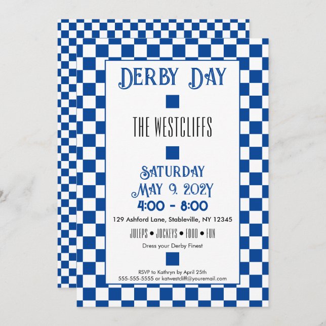 Convite Jockey Silk Blocks Blue and White Derby (Frente/Verso)