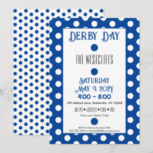 Convite Jockey Silk Dots Blue and White Derby Party