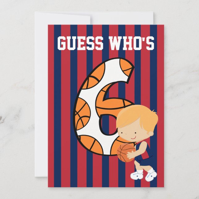 Convite Jogador de basquete azul de 6 de aniversário e ver (Frente)