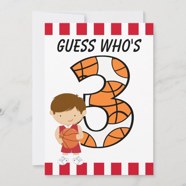 Convite Jogador de Basquete Vermelho e Branco aniversário  (Frente)