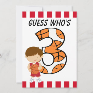 Convite Jogador de Basquete Vermelho e Branco aniversário 