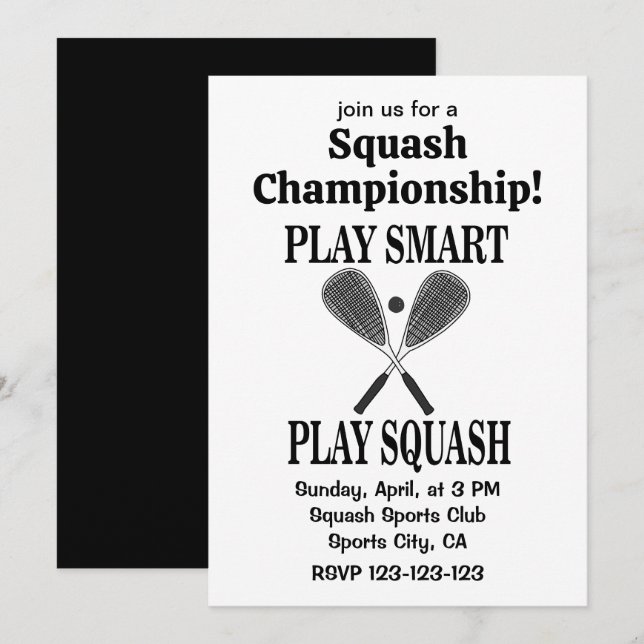 Convite Jogador de Esportes de Squash Equipe Jogar Squash (Frente/Verso)