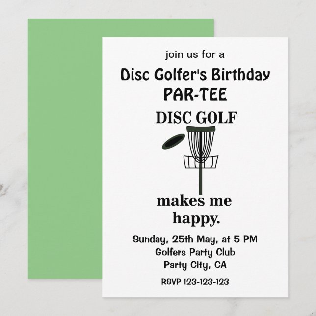 Convite Jogador de Golfe do Disco Golfista (Frente/Verso)